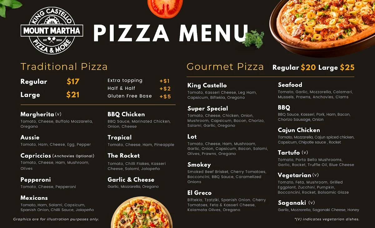 Menu, King Castello Mt Martha Pizza & More