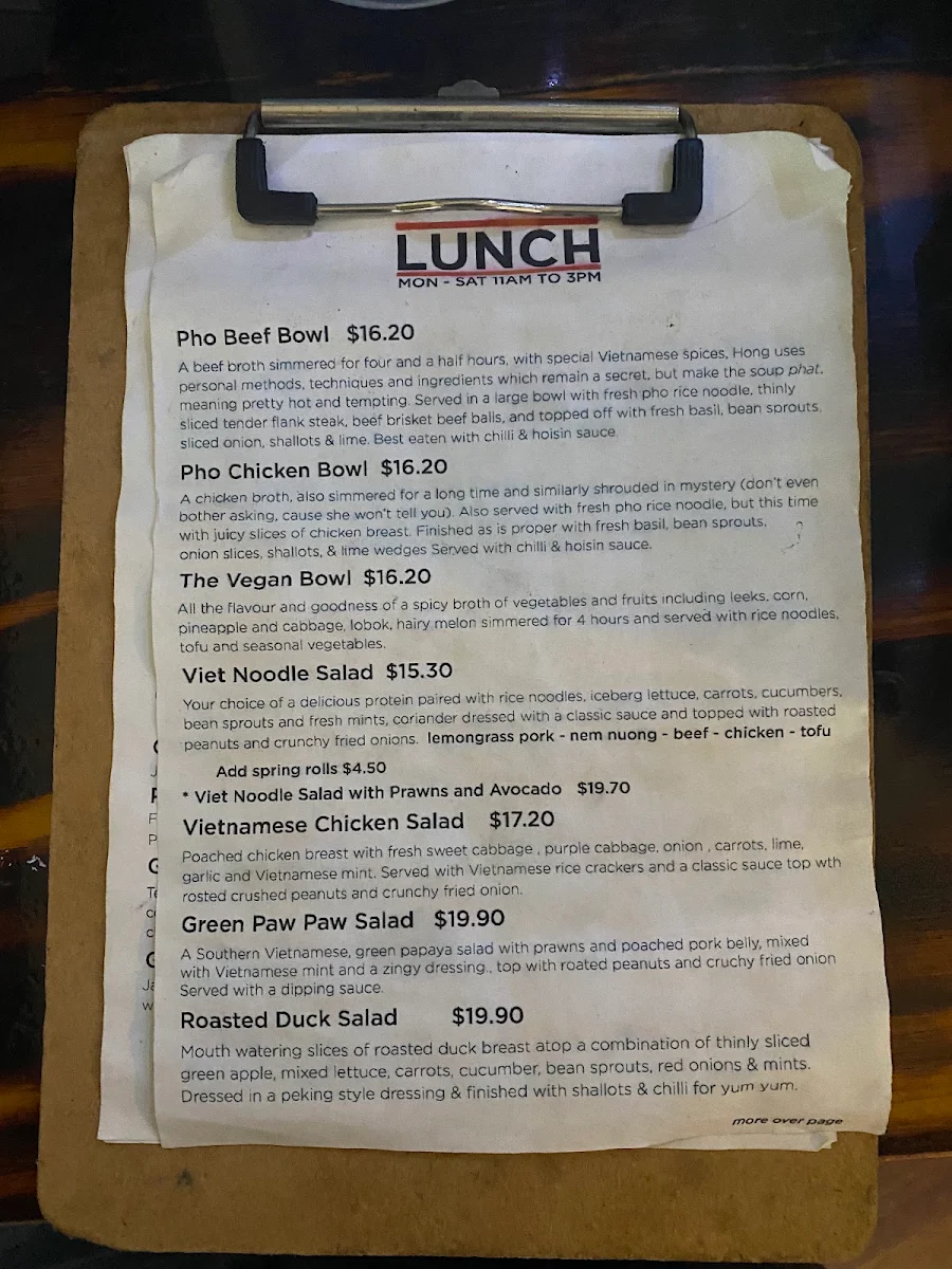 Menu, Phat Pho