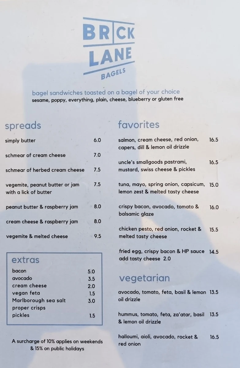 Menu, Bricklane Bagels