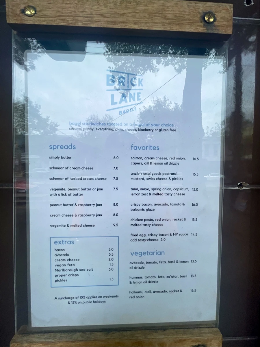 Menu, Bricklane Bagels