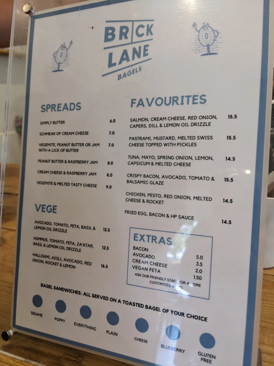 Menu, Bricklane Bagels