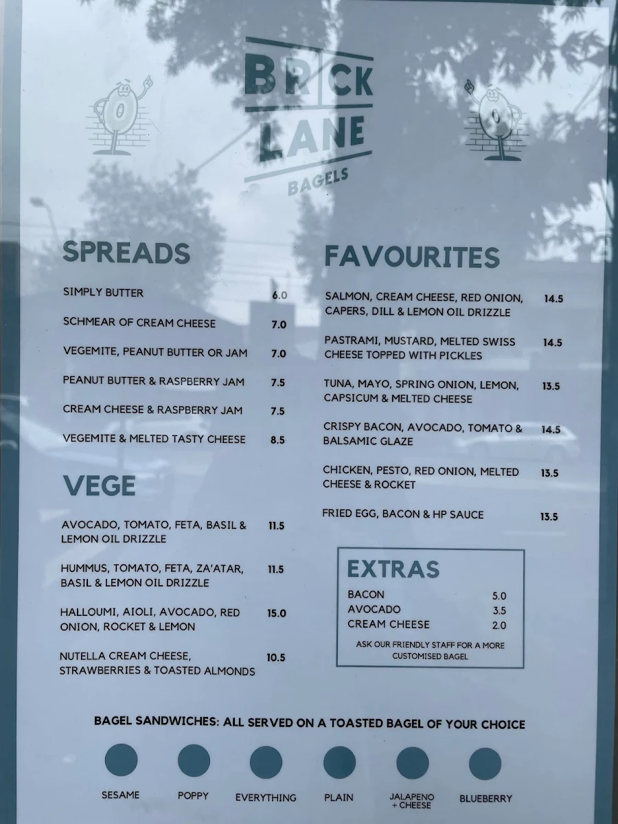 Menu, Bricklane Bagels