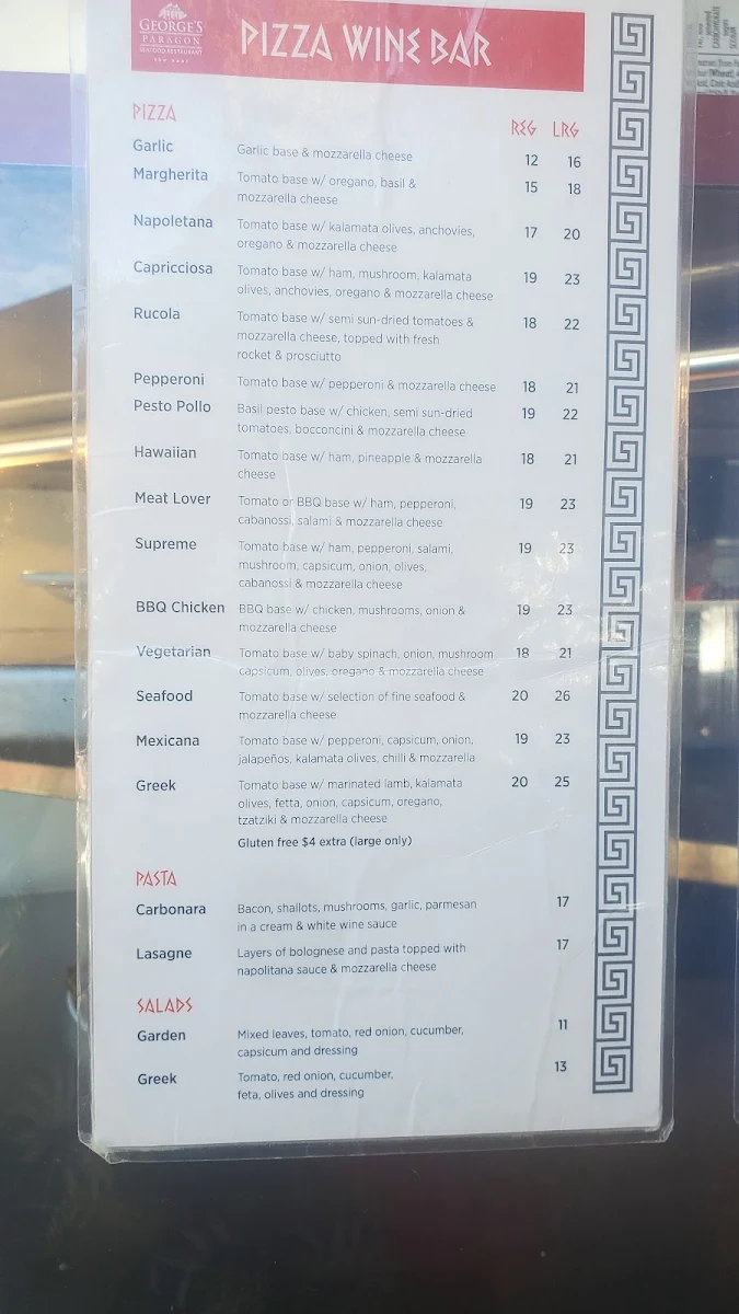 Menu, George's Paragon Pizza & Wine Bar