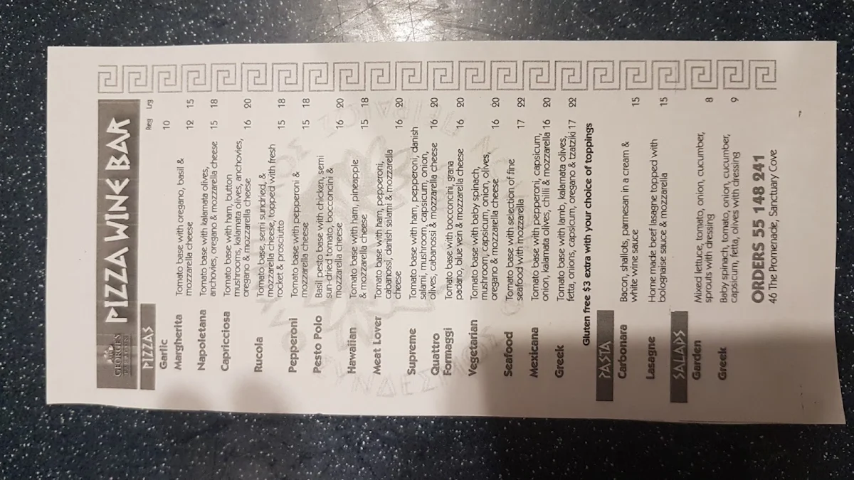 Menu, George's Paragon Pizza & Wine Bar