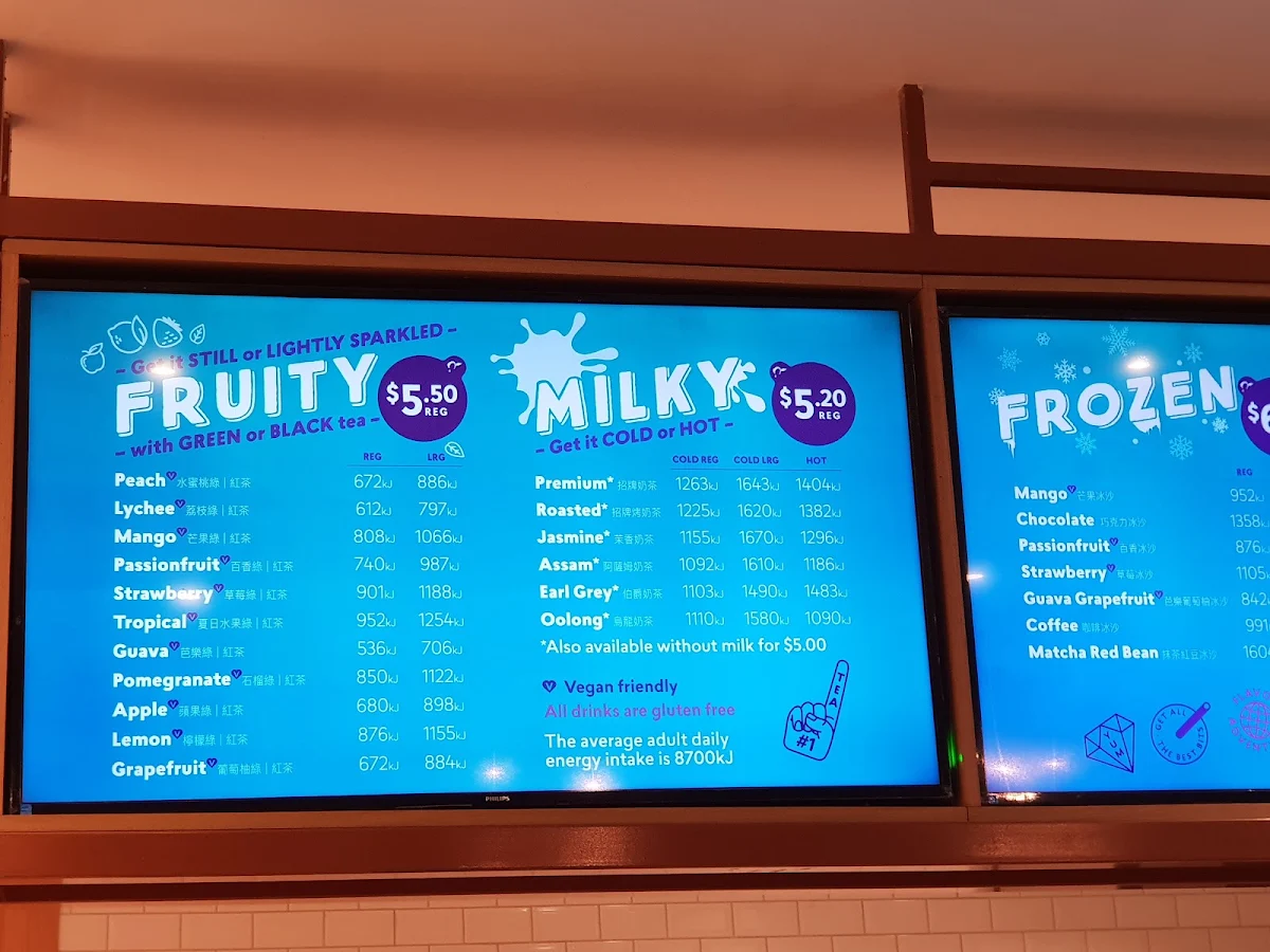 Menu, Chatime Melbourne Central Kiosk