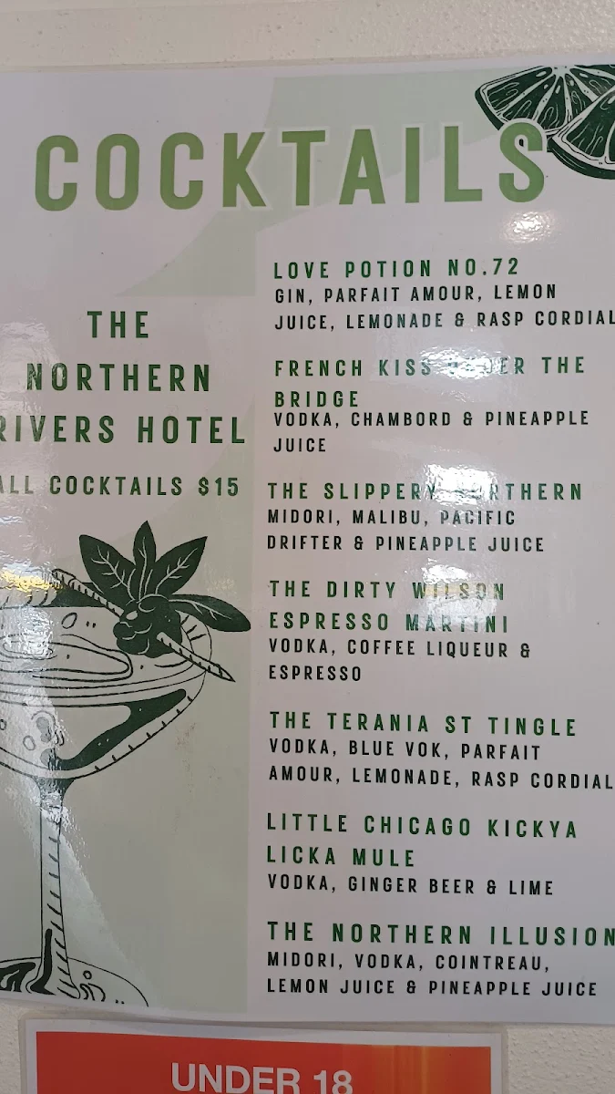 Menu, Northern Rivers Hotel