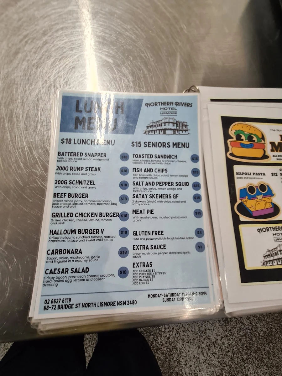 Menu, Northern Rivers Hotel