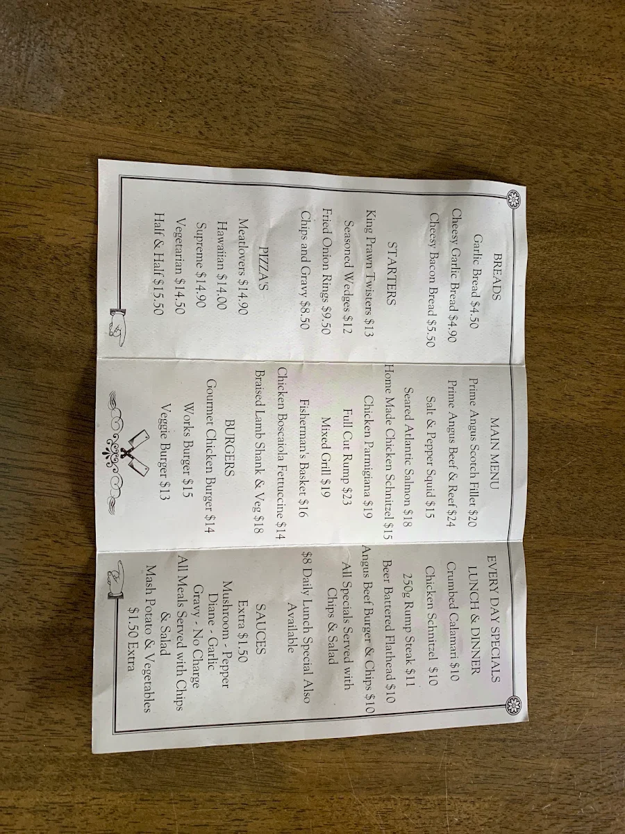 Menu, Northern Rivers Hotel
