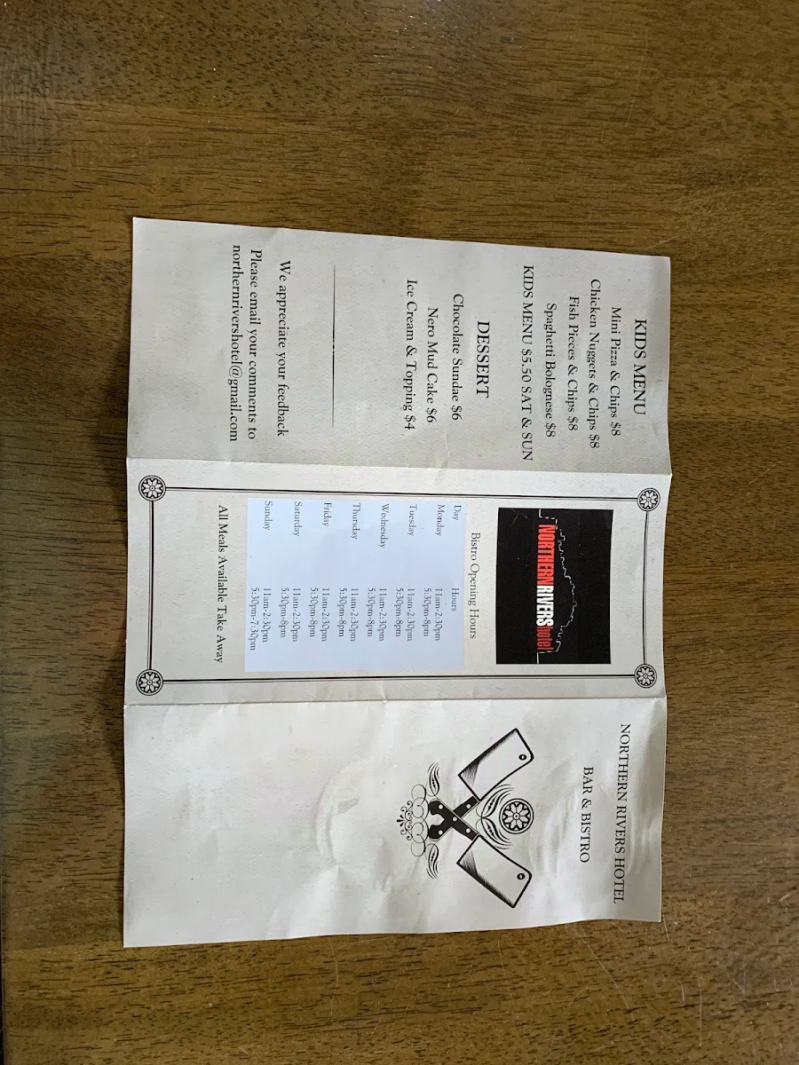 Menu, Northern Rivers Hotel
