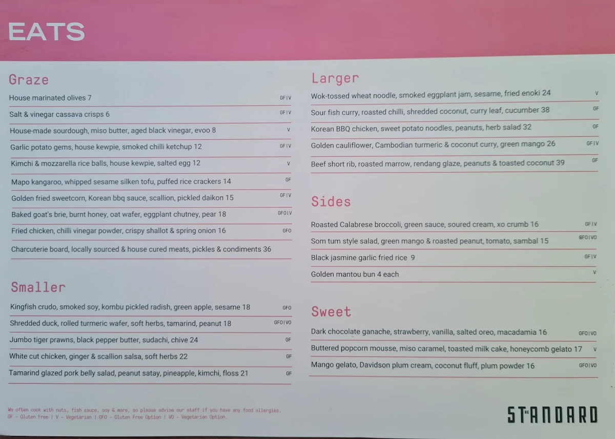 Menu, The Standard