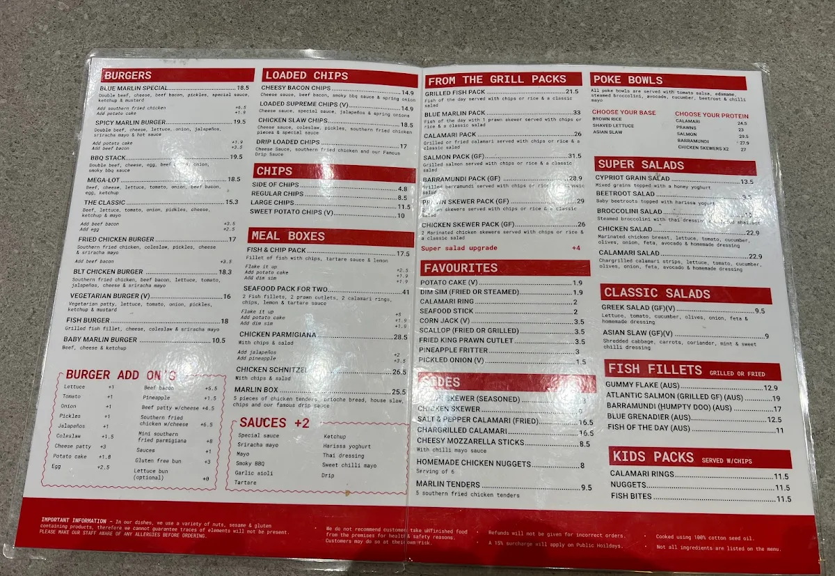 Menu, Blue Marlin Fish n Chips