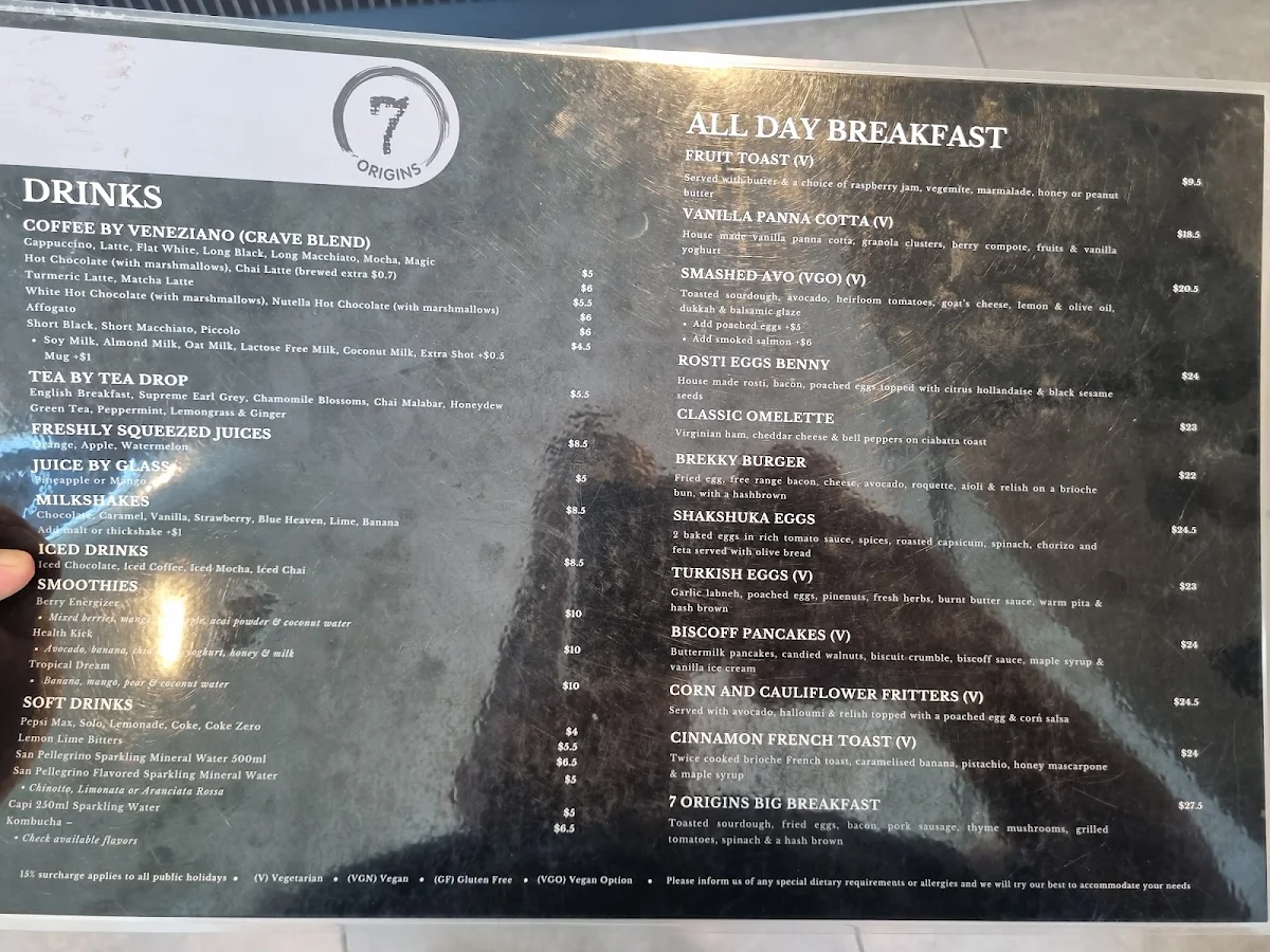 Menu, 7 origins westfield