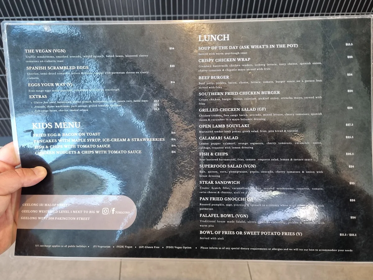 Menu, 7 origins westfield