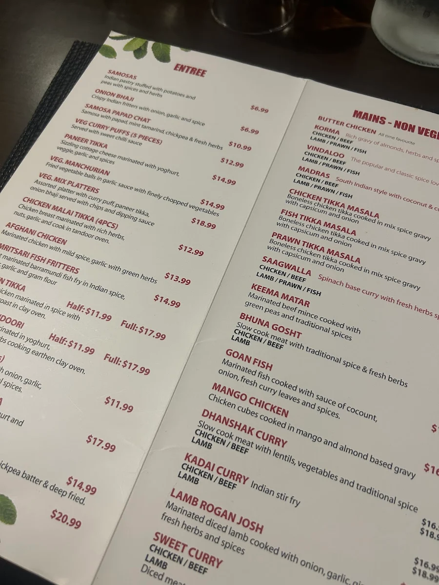 Menu, Saleena's cinnamon Indian cuisine - Pacific Pines