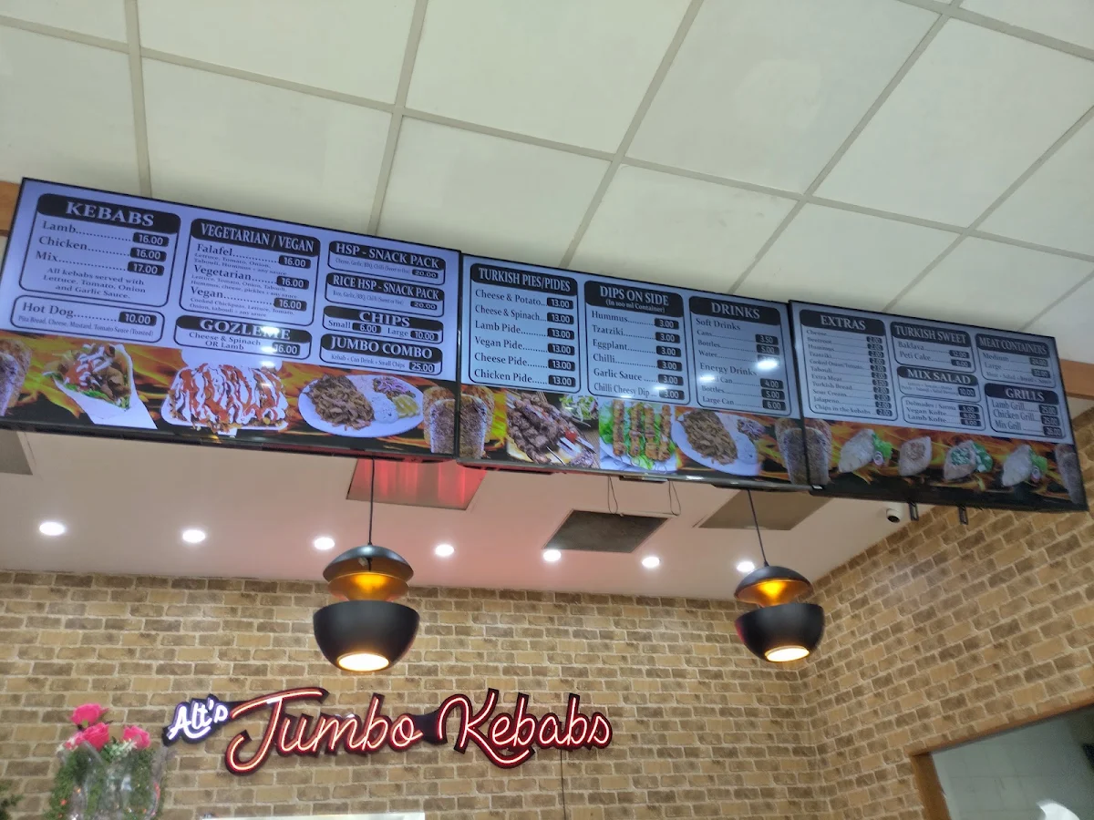 Menu, Ali’s Jumbo Kebabs