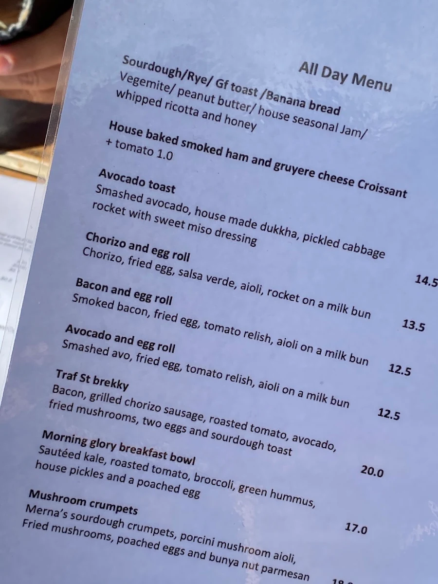 Menu, Trafalgar St Espresso