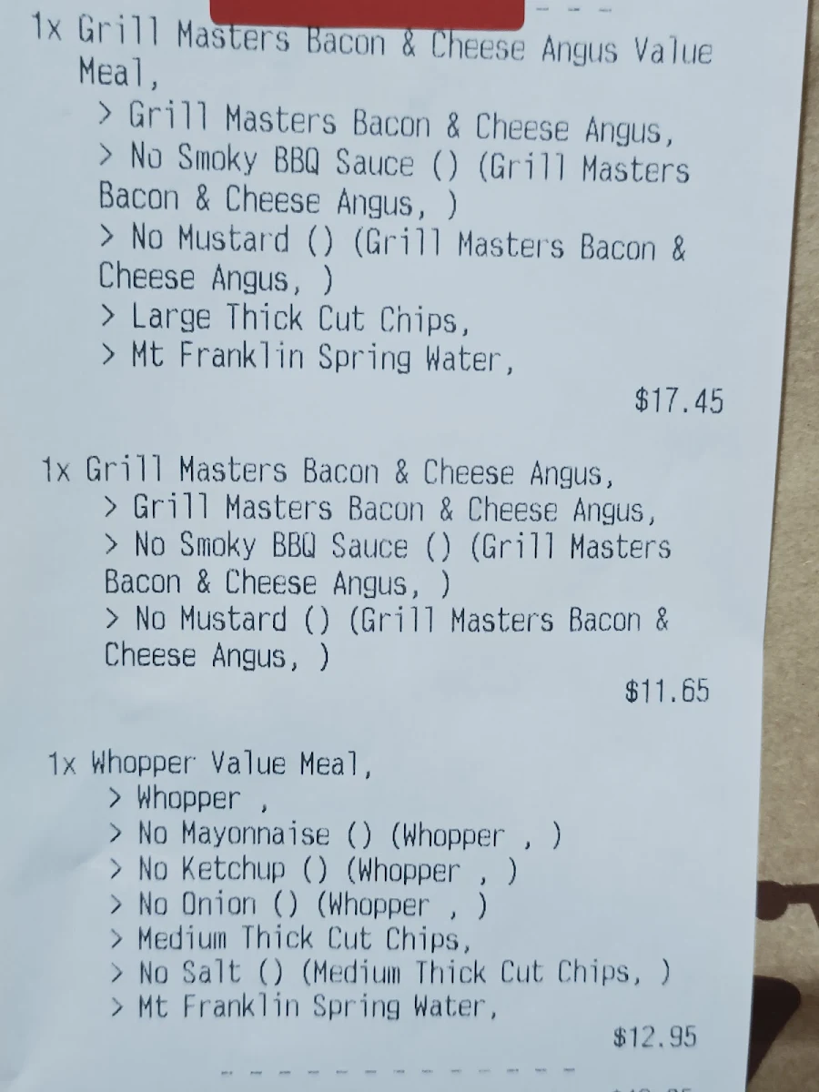 Menu, Hungry Jack's Burgers Bulleen
