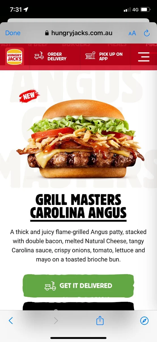 Menu, Hungry Jack's Burgers Bulleen