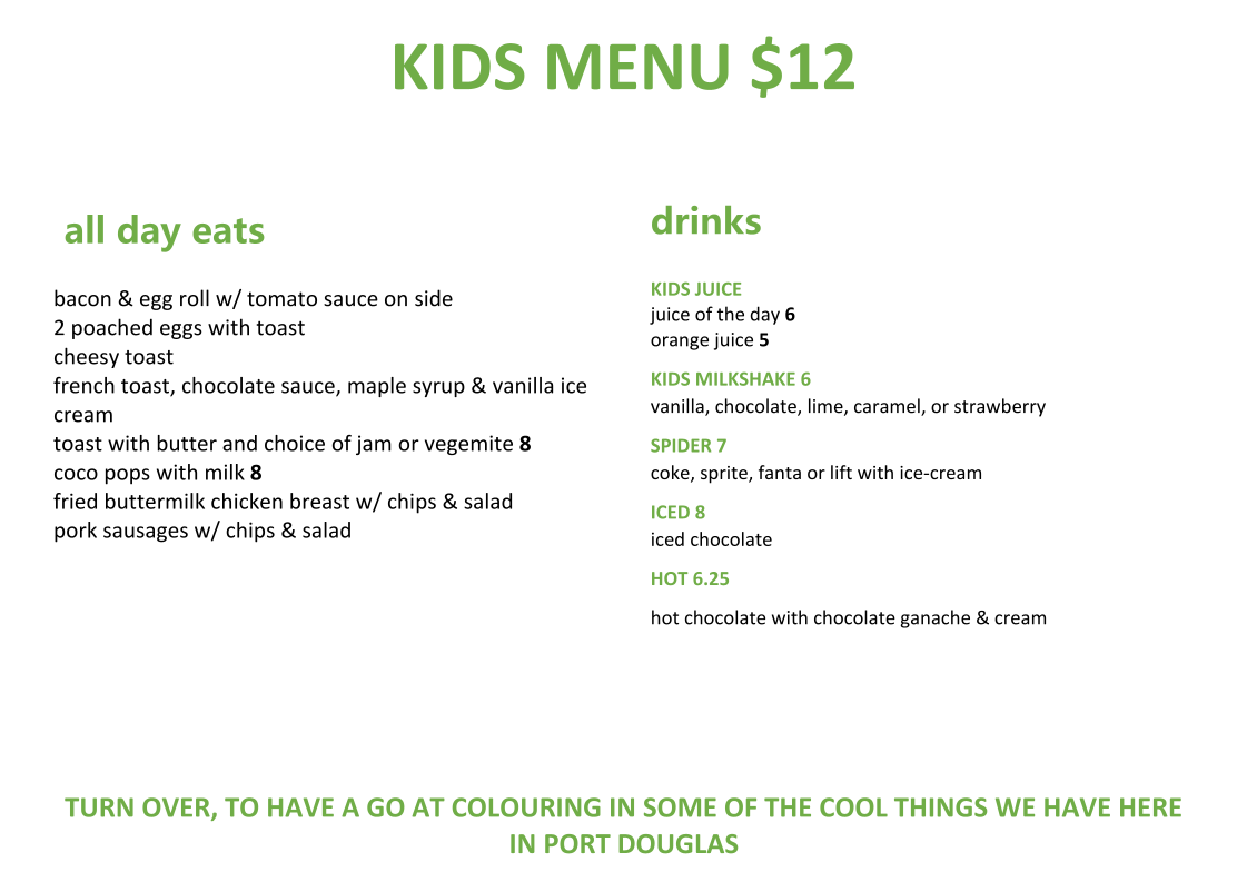 Menu, Cafe Fresq