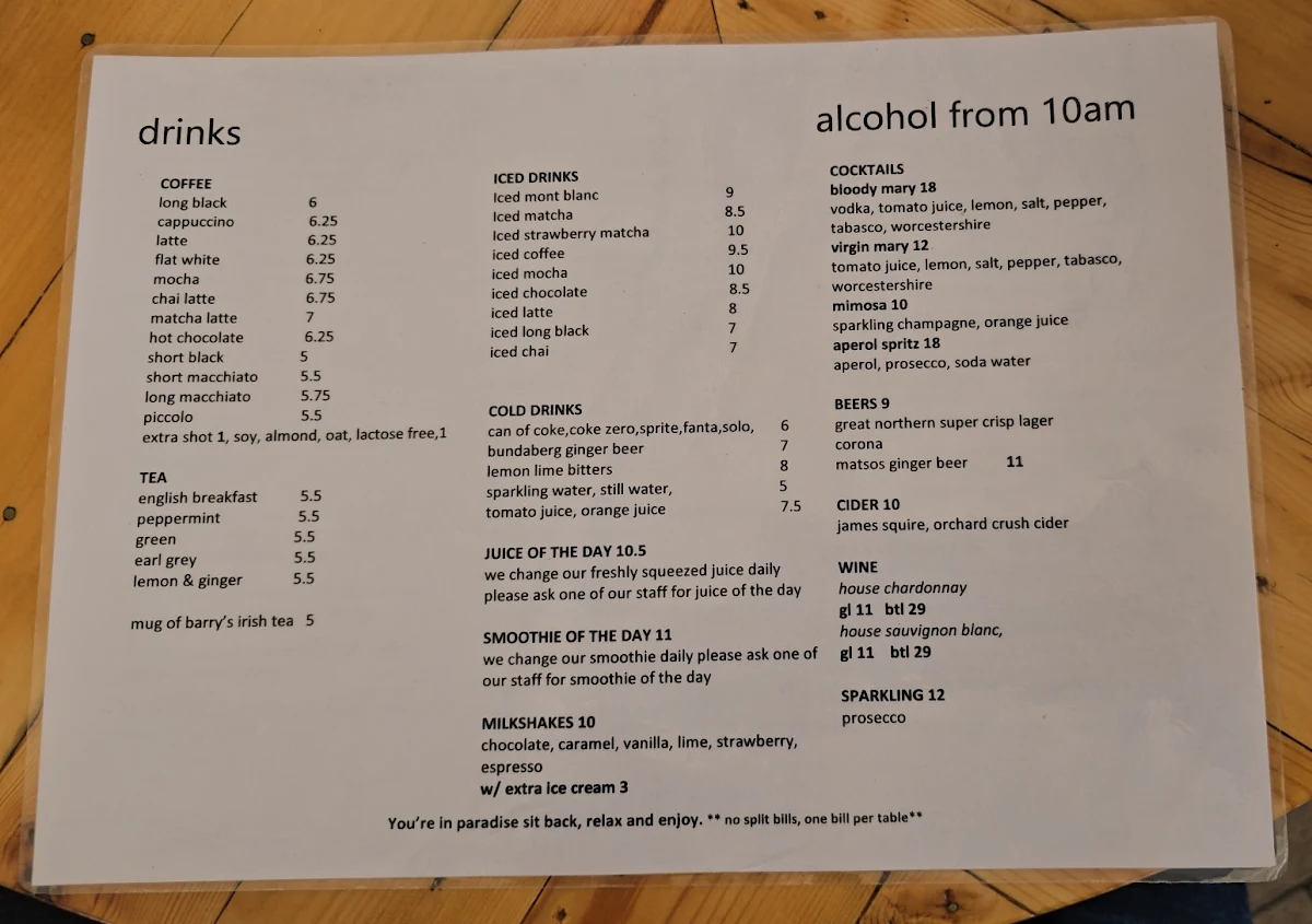 Menu, Cafe Fresq