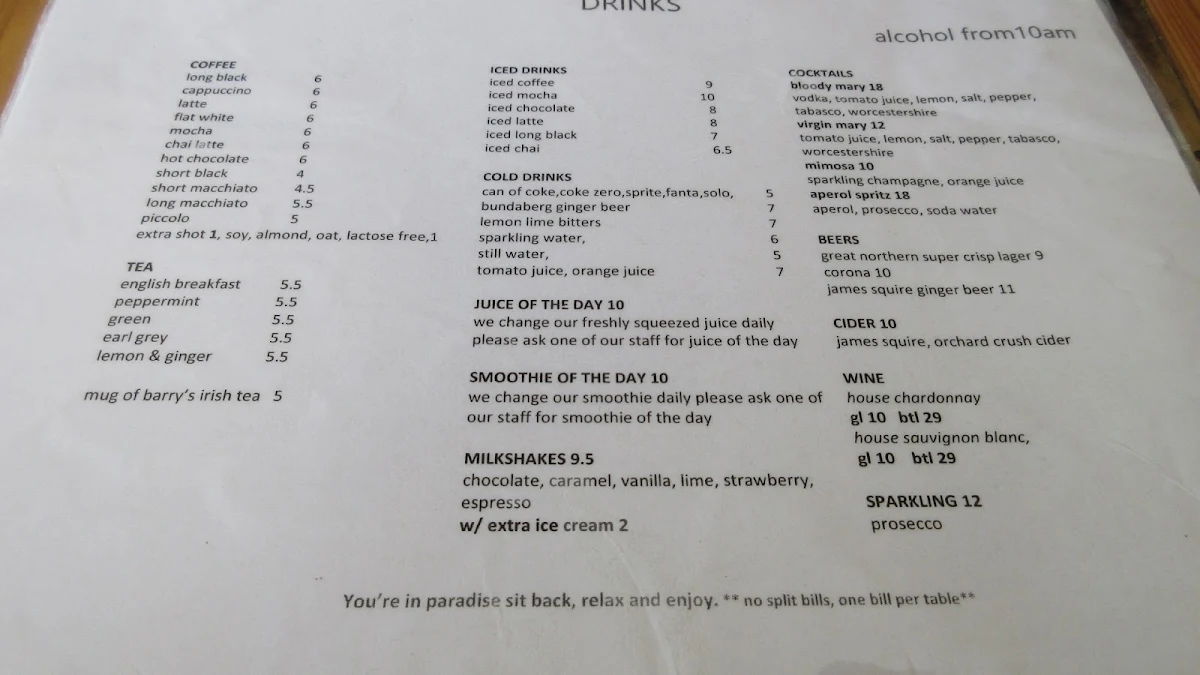 Menu, Cafe Fresq