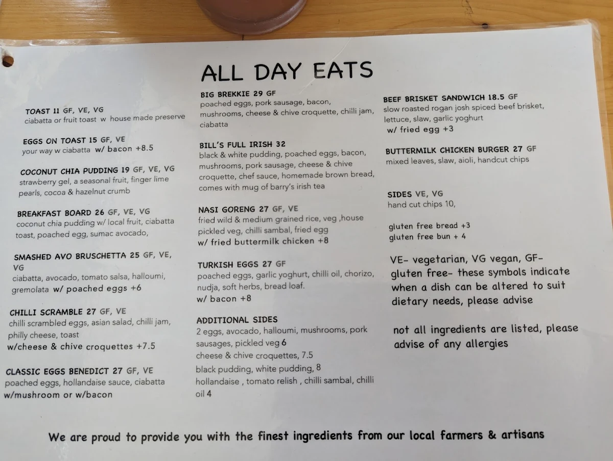Menu, Cafe Fresq