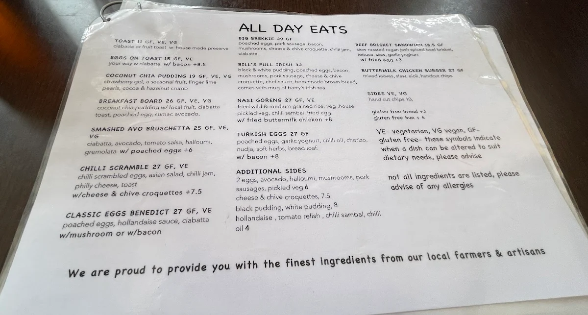 Menu, Cafe Fresq