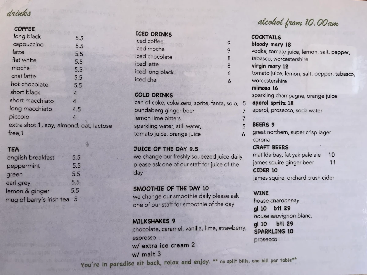 Menu, Cafe Fresq