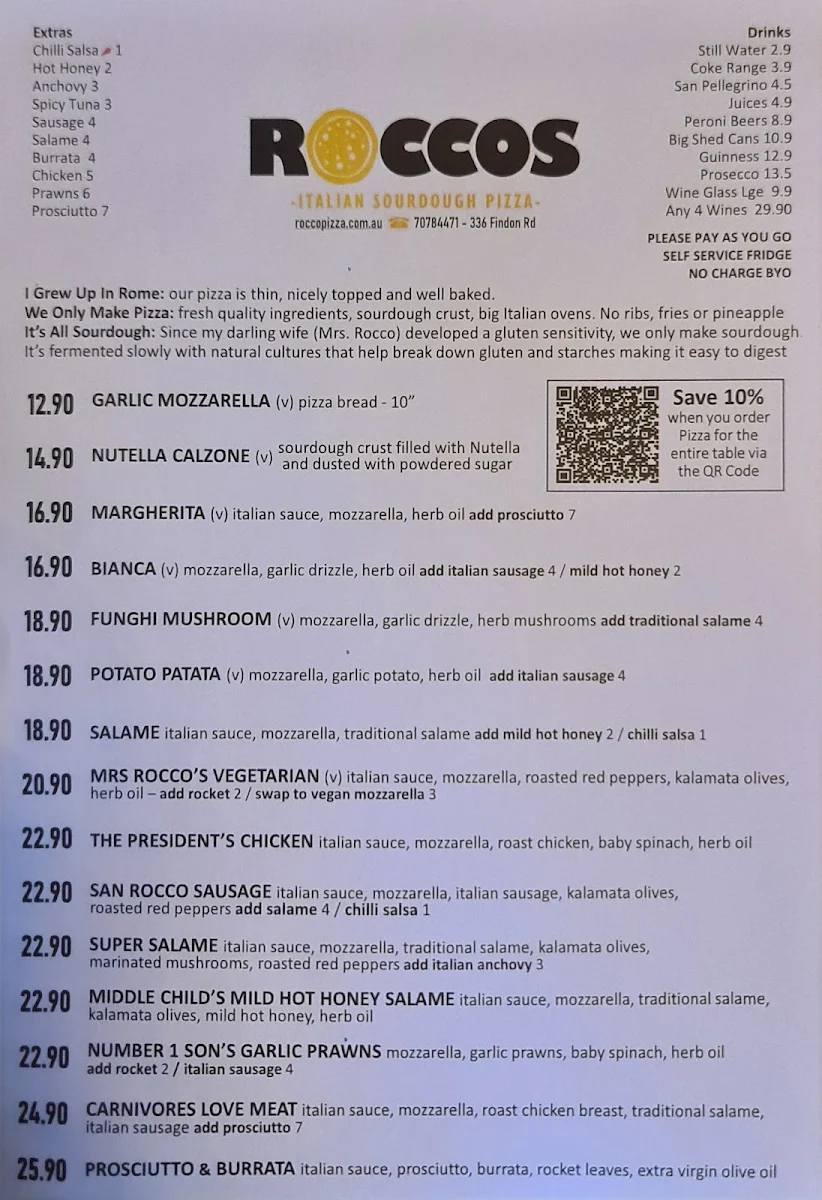 Menu, ROCCO'S - Wood Oven Sourdough Pizza on Findon