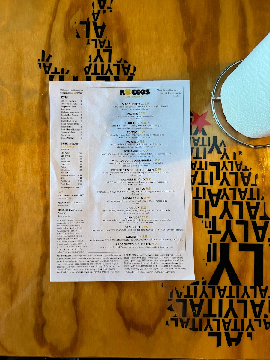 Menu, ROCCO'S - Wood Oven Sourdough Pizza on Findon