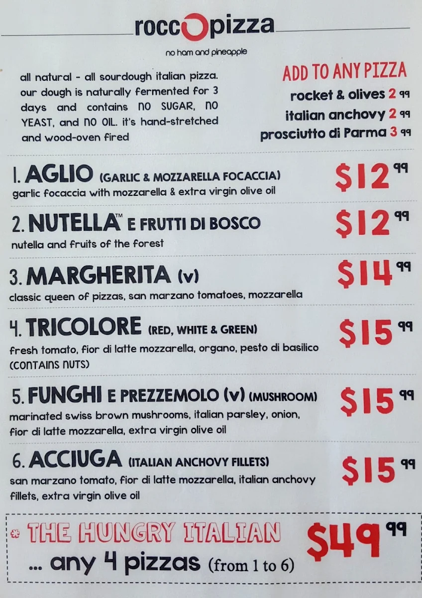 Menu, ROCCO'S - Wood Oven Sourdough Pizza on Findon