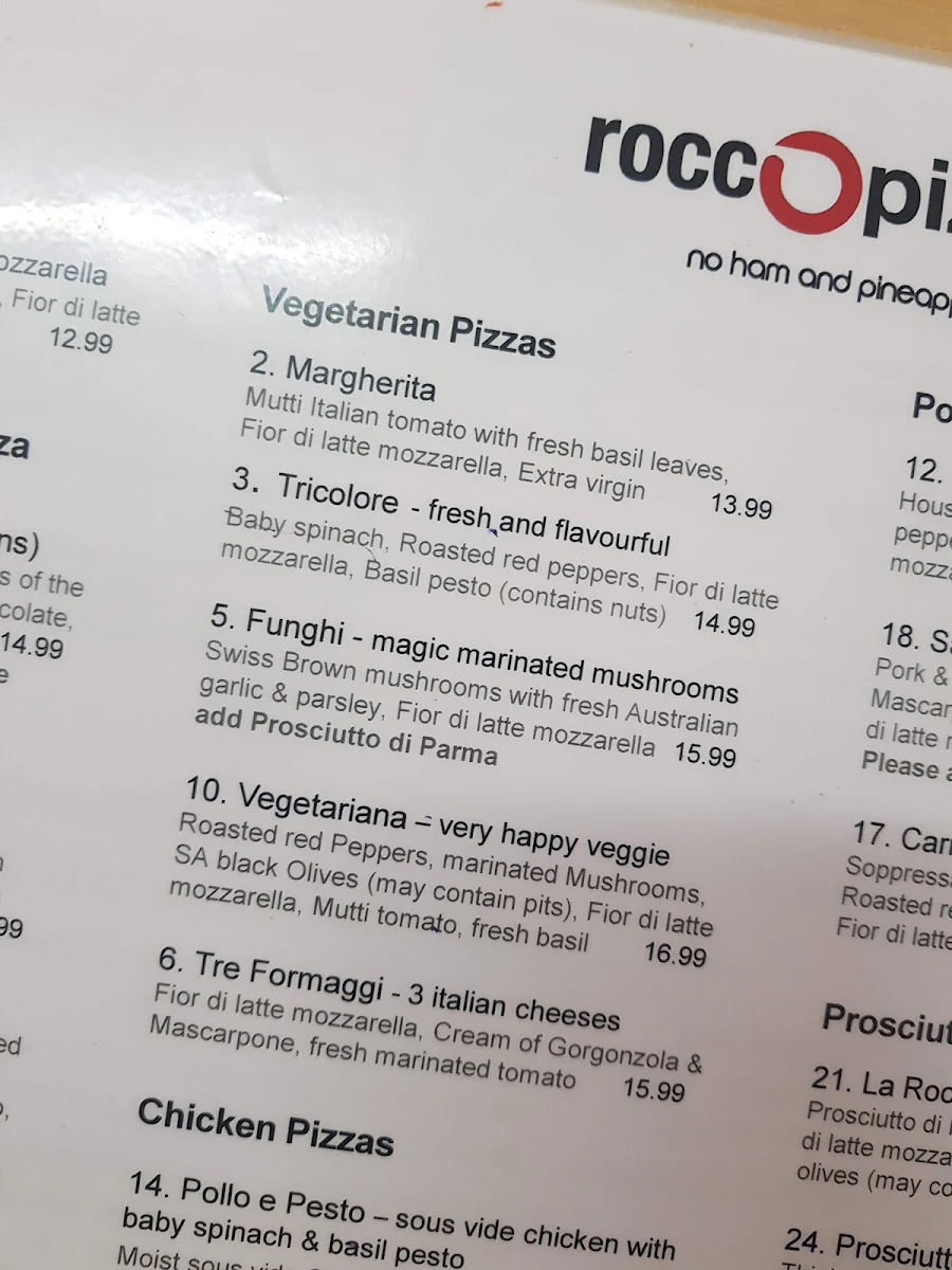Menu, ROCCO'S - Wood Oven Sourdough Pizza on Findon