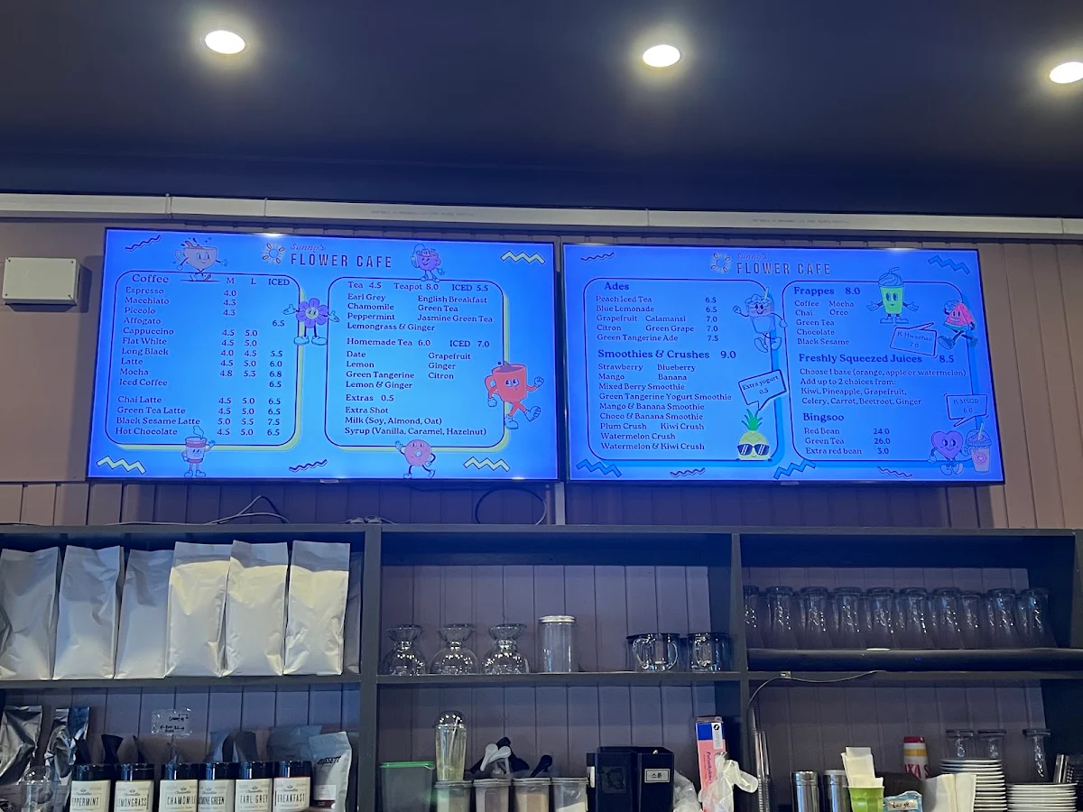 Menu, Sunny’s Flower Cafe Lidcombe
