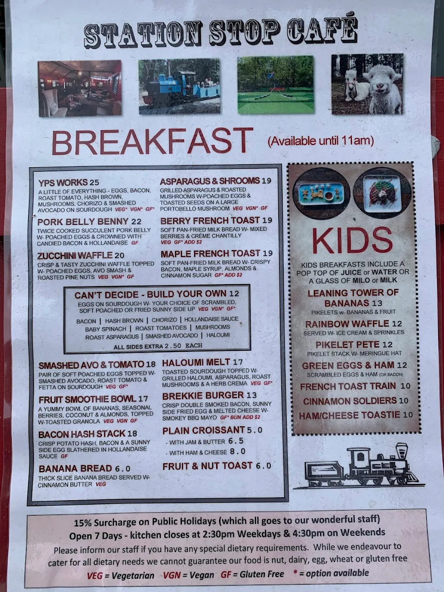 Menu, Station Stop Cafe
