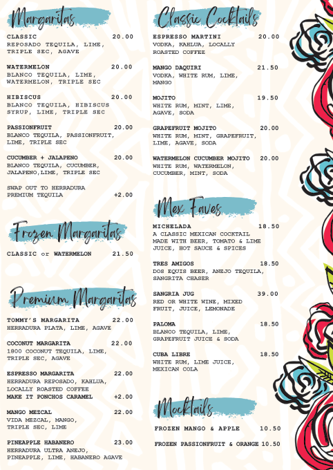 Menu, Tres Salsas - Mexican Restaurant Cantina