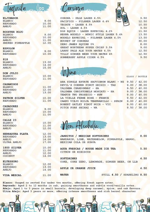 Menu, Tres Salsas - Mexican Restaurant Cantina