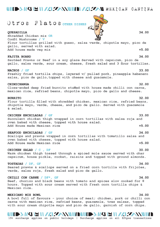 Menu, Tres Salsas - Mexican Restaurant Cantina