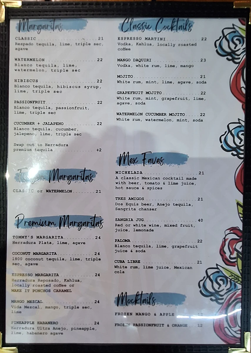 Menu, Tres Salsas - Mexican Restaurant Cantina