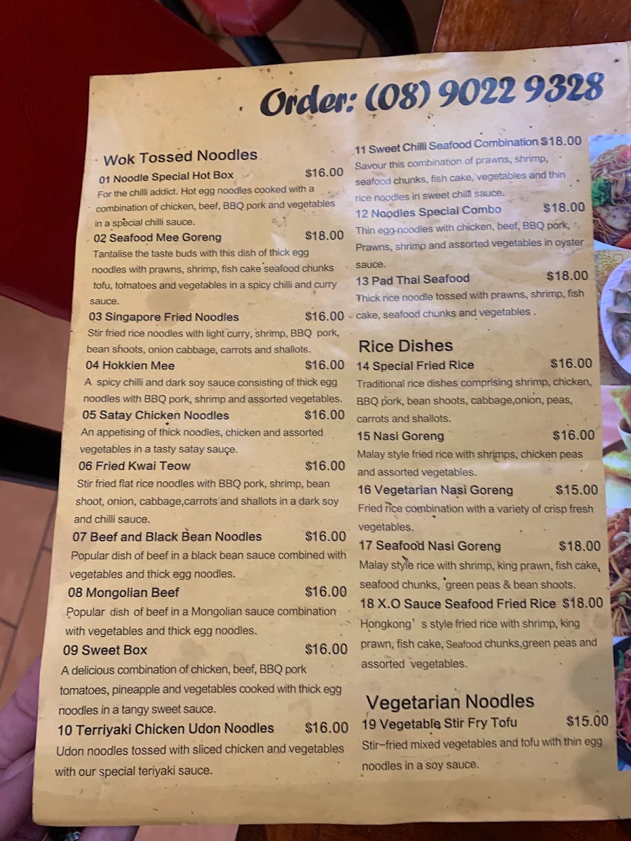 Menu, Kal Noodle House