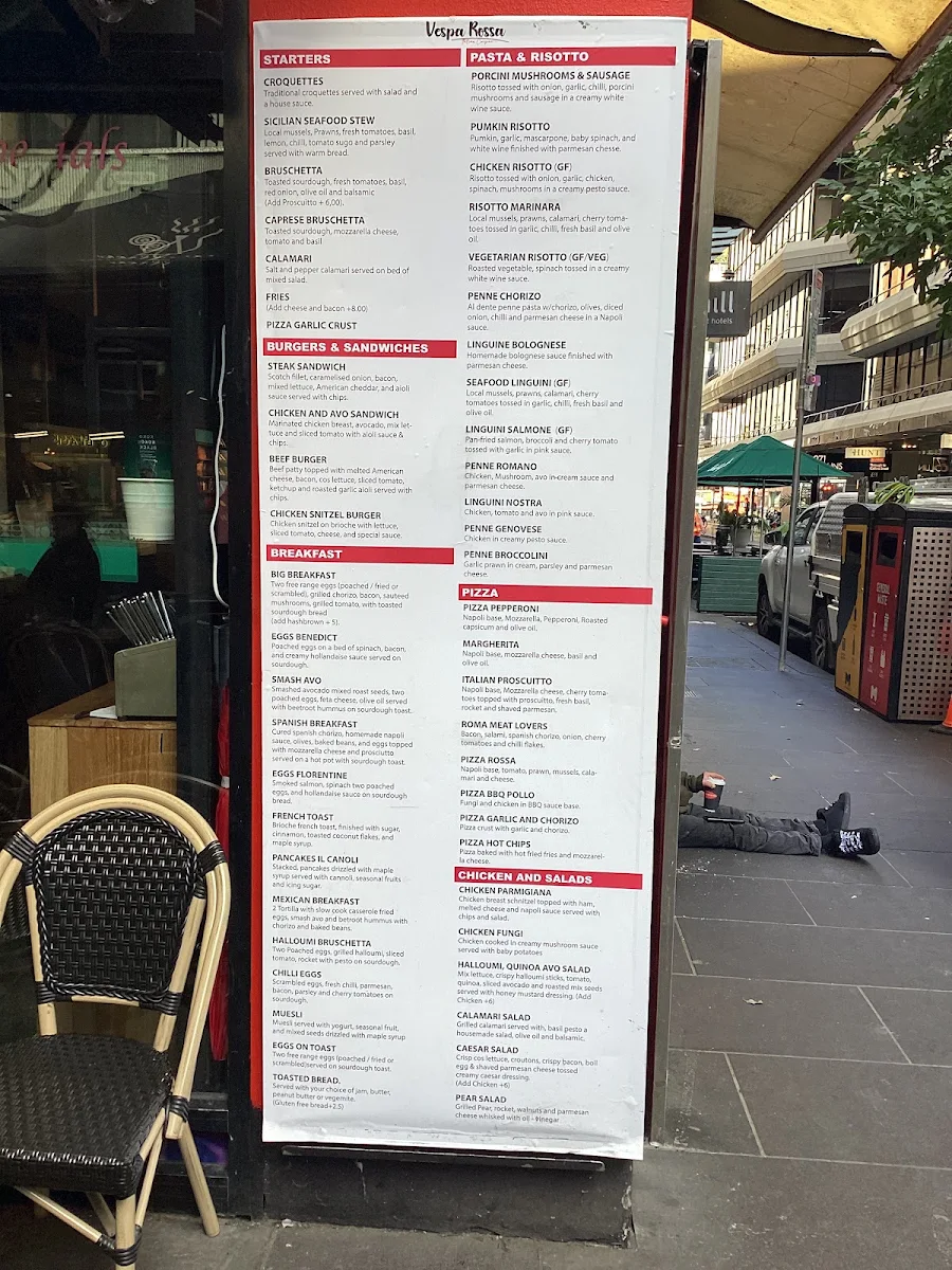 Menu, Vespa Rossa Degraves