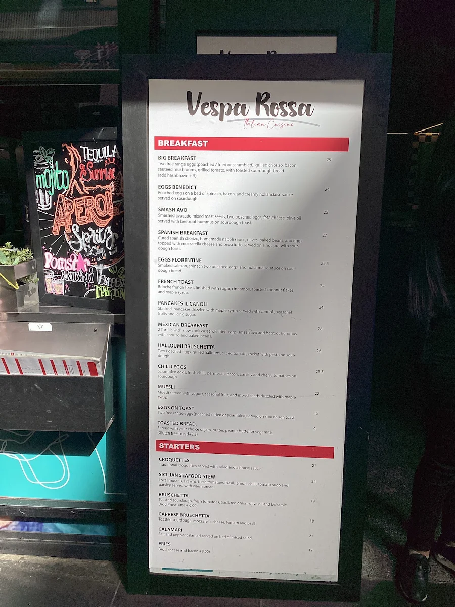 Menu, Vespa Rossa Degraves