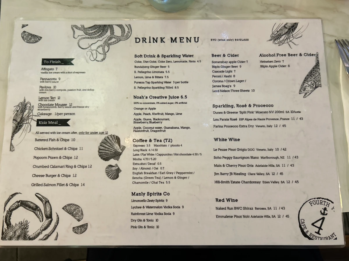 Menu, Fourth Fish Cafe & Restaurant