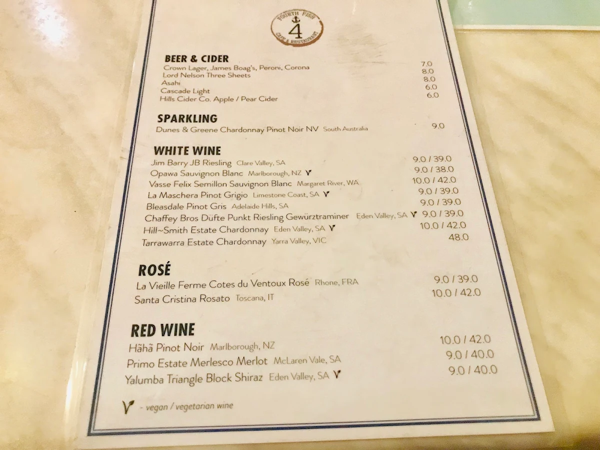 Menu, Fourth Fish Cafe & Restaurant