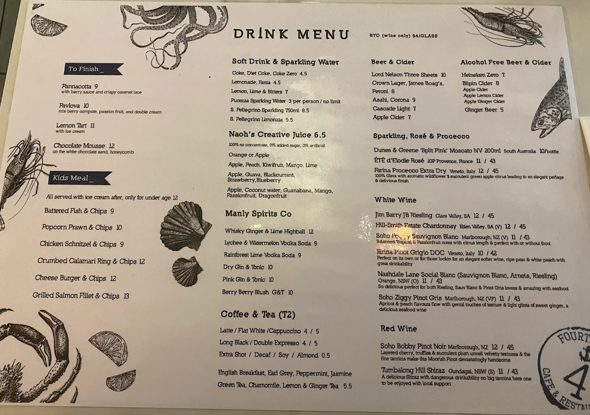 Menu, Fourth Fish Cafe & Restaurant