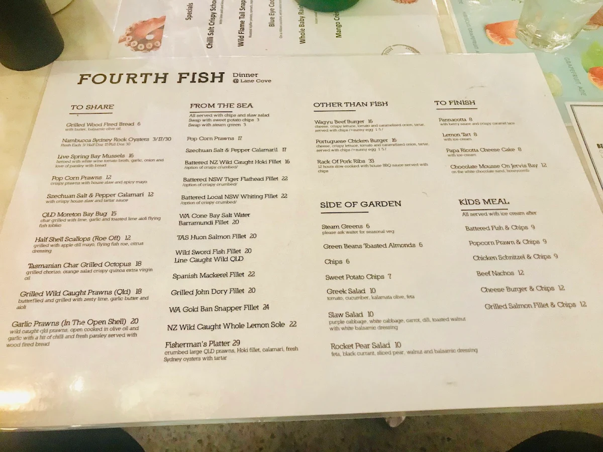 Menu, Fourth Fish Cafe & Restaurant