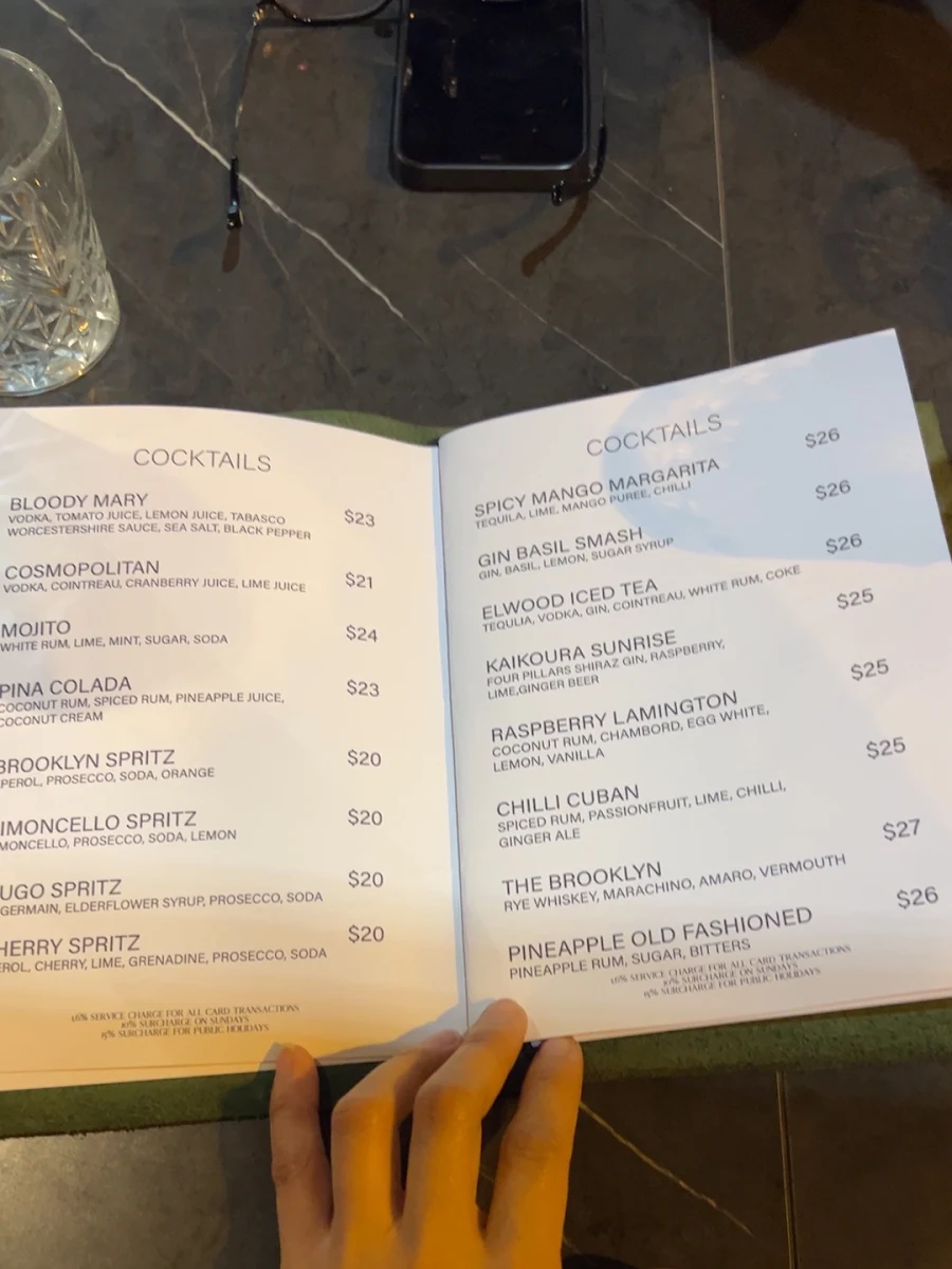 Menu, Brooklyn Cocktail Bar