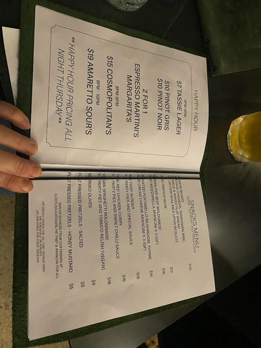 Menu, Brooklyn Cocktail Bar