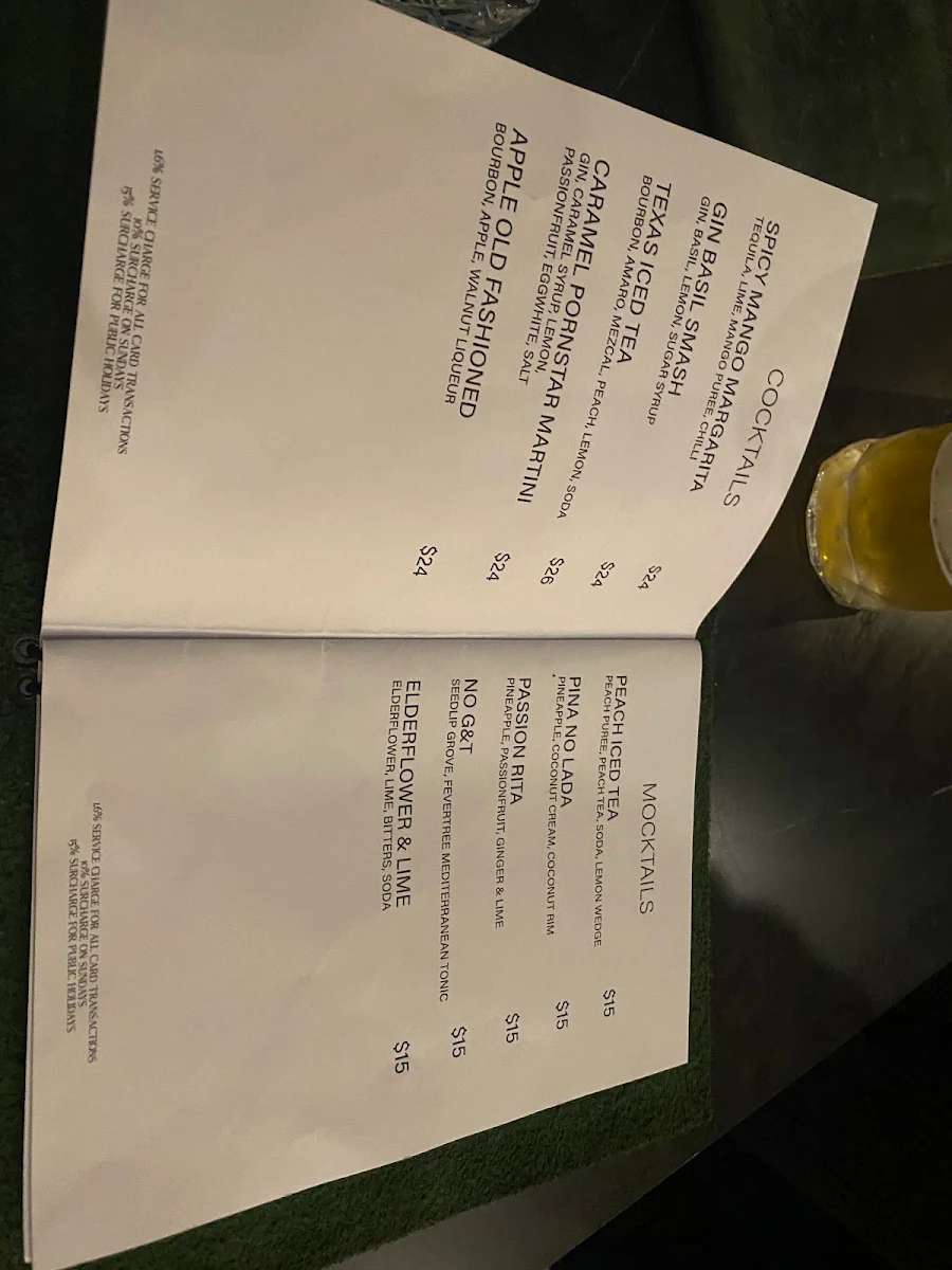 Menu, Brooklyn Cocktail Bar