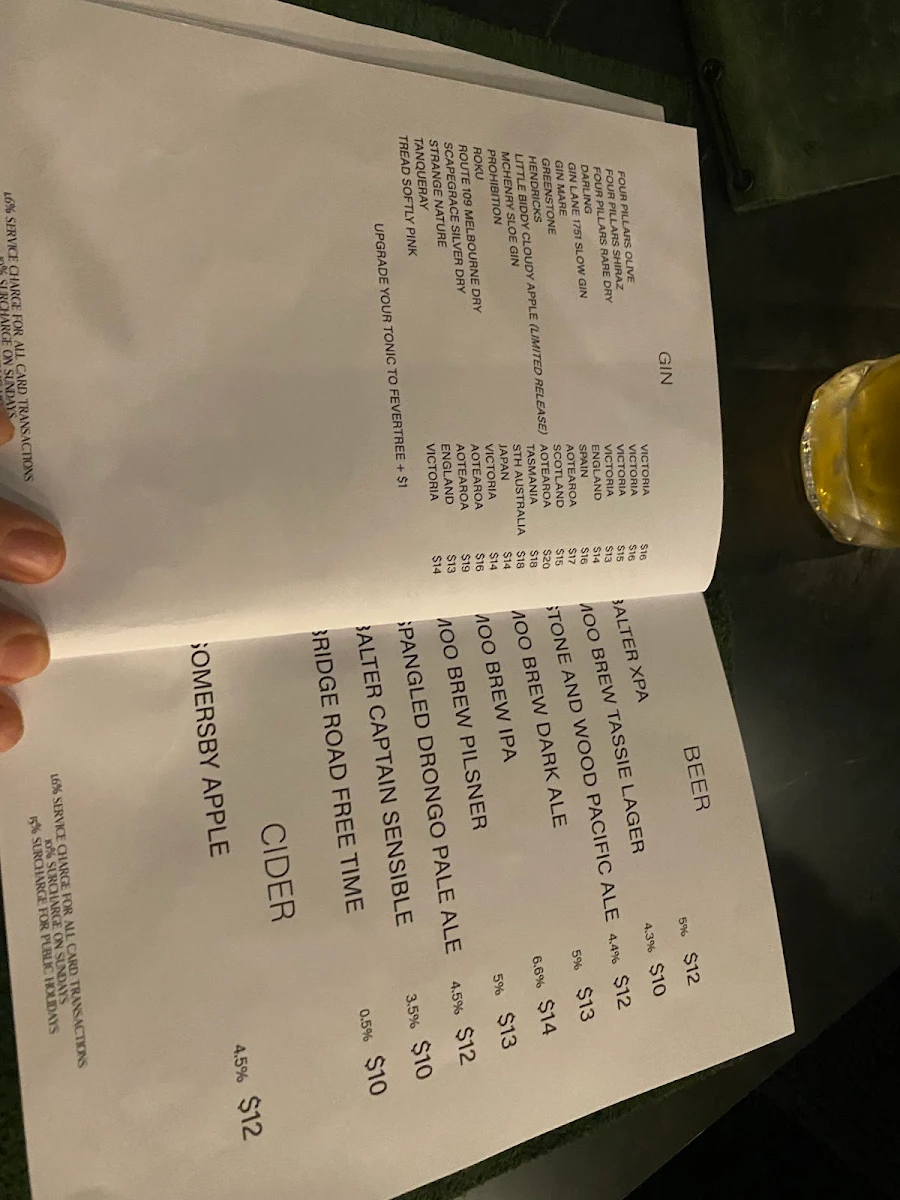 Menu, Brooklyn Cocktail Bar