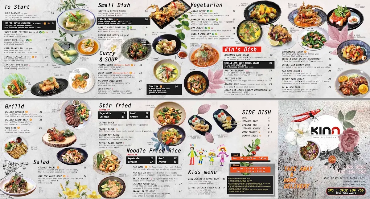Menu, Kinn Thai North Lakes
